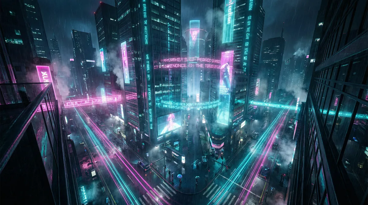 果冻传媒麻豆系列视频 竖屏短剧平台首页背景 - 赛博朋克都市夜景